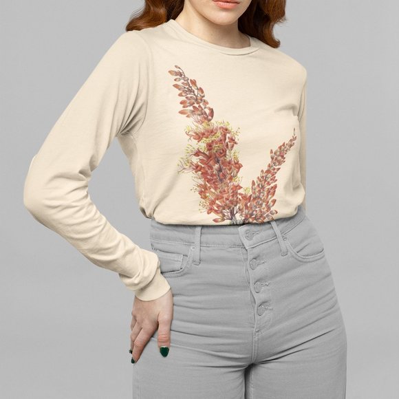 Outfit Bits Tops - Ocotillo Vintage Floral Print Long Sleeve Graphic Tee T-shirt S M L XL